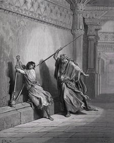 Gustave Dore 1800s Biblical Wood Engraving The Lord Protects David Framed Signed