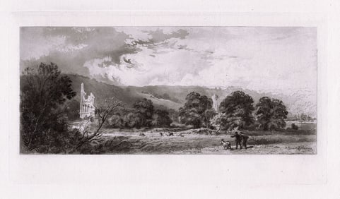 Alfred Louis Brunet Debaines Byland Abbey etching signed