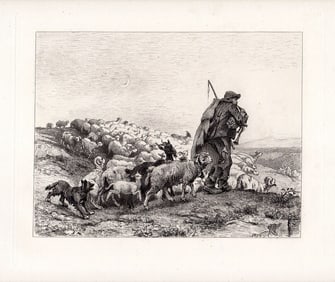 Paul Vayson Return of the Flock to Provence 1882 etching