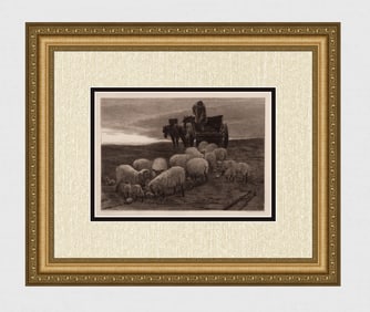 Edwin Douglas 1800s SIGNED Etching "Evening on the South Downs" FRAMED