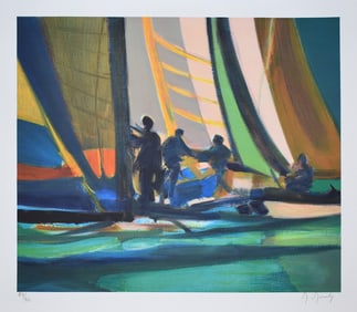 Marcel Mouly Hand signed Lithograph Yachtmen