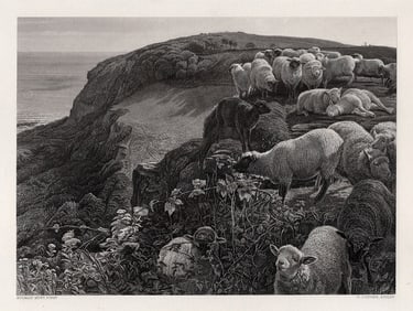 WILLIAM HOLMAN HUNT 1800s Engraving On the Hill Side FRAMED SIGNED