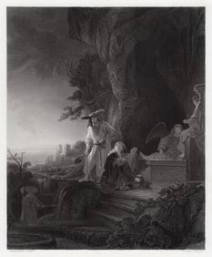 Rembrandt Noli Me Tangere (Christ and St Mary Magdalen at the Tomb) 1857 Engraving Signed