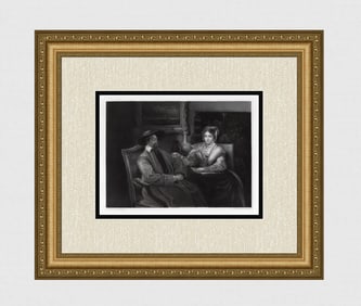 1800s ANDREW GEDDES Antique Engraving "Dry Reading" SIGNED Framed