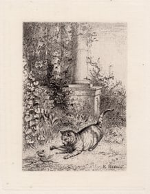 1872 Karl Bodmer Cats etching signed