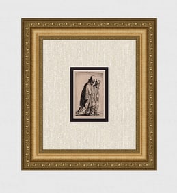 1800s REMBRANDT Etching 154 Two Beggars Tramping DURAND Original Framed
