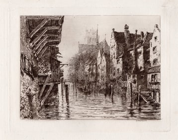 Sir Ernest George 1882 etching Dort (Dordrecht) signed