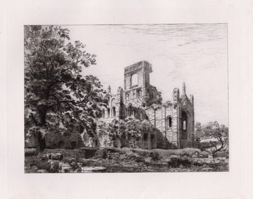 1882 Charles Henri Toussaint Kirkstall Abbey, from the South East etching signed