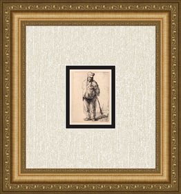 1800s REMBRANDT B172 Etching Standing Peasant with Stick DURAND Framed