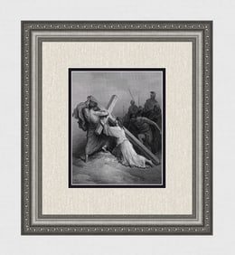 Gustave DORE'S BIBLE 1800s Wood Engraving Jesus Beneath The Cross Framed SIGNED