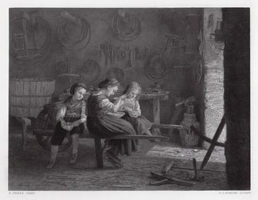 Pierre Frere 1875 engraving The Cooper's Family signed