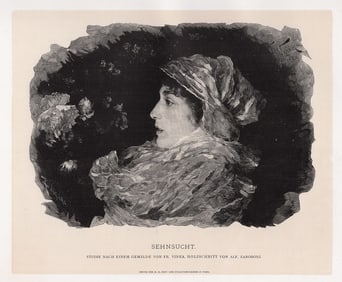 1887 Francesco Vinea Sehnsucht (Nostalgia) woodcut signed