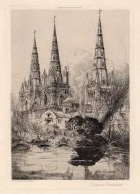 William Monk Lichfield Cathedral 1908 Etching