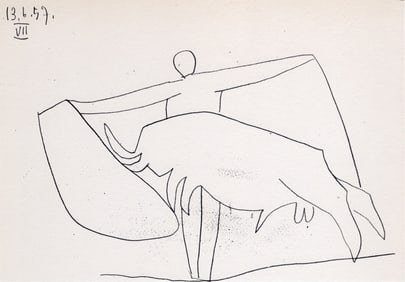 Pablo Picasso 1961 Vintage Lithograph Bullfight FRAMED