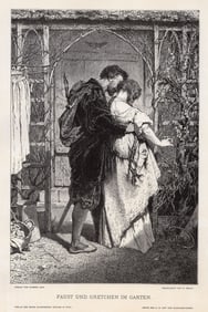 Gabriel Max 1887 woodcut Faust und Gretchen im Garten (Faust and Gretchen in the Garden) signed