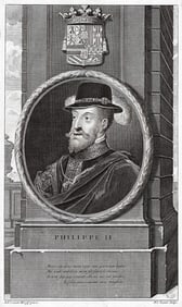 Adriaen van der Werff 1697 Engraving King Philip II of Spain Framed