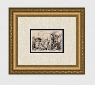 1800s REMBRANDT B64 Etching SIGNED Christ Disputing With Doctors Durand