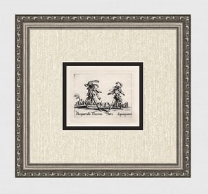 1920 Jacques Callot Engraving "Pasquariello & Squaquara" Limited Framed