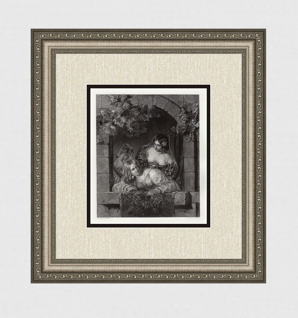 William Etty Window in Venice, during a Festa (The Brides of Venice) 1853 Engraving Signed: William Etty. Window in Venice, during a Festa (The Brides of Venice). Antique engraving on wove paper after the original oil paint on canvas by master engraver A. Linley. 1853. Signed in the plate. I