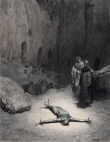 1800s Gustave DORE Divine Comedy Enferno Woodcut CALAPHAS Framed Signed