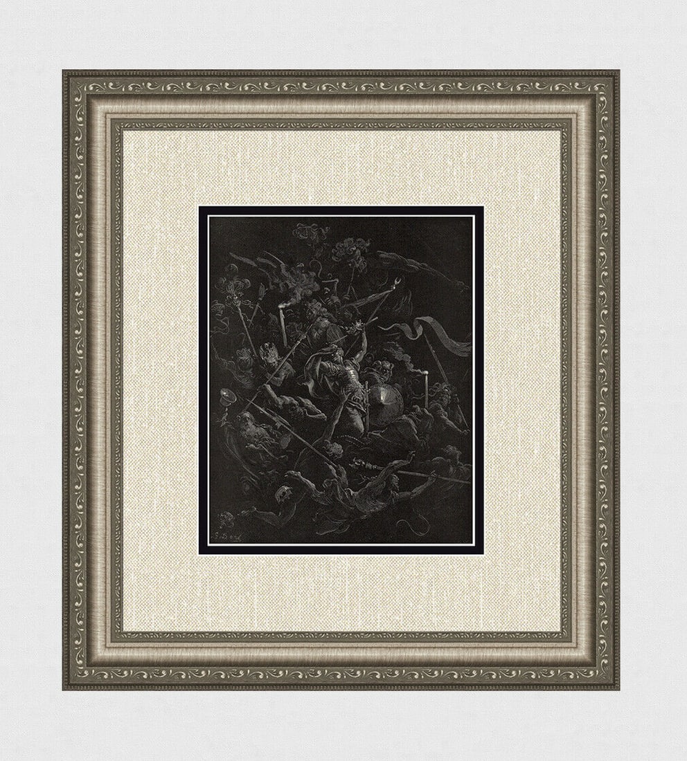 Gustave Dore Chaos watches as the Rebel Angels are thrown into Hell (Milton's Paradise Lost) c. 1880: Gustave Dore. Chaos watches as the Rebel Angels are thrown into Hell (Milton's Paradise Lost). Antique woodcut wove paper after the original by master wood engraver Laurent Hotelin (French, active 183