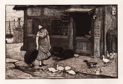 1883 Robert Walker Macbeth Meal-Time etching signed Framed