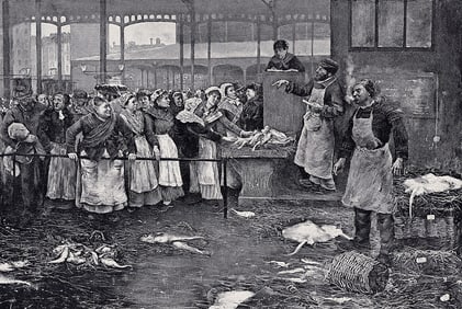 Norbert Goeneutte 1800s Antique Print At The Fish Market SIGNED Framed COA