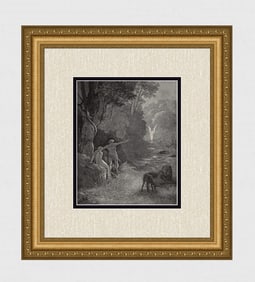Gustave Dore Adam & Eve (Milton's Paradise Lost) c. 1880 Wood Engraving Signed