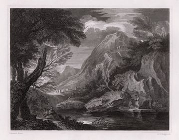1834 Salvator Rosa Landscape engraving signed