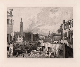 1876 Canaletto View in Venice (The Stonemason's Yard) etching signed