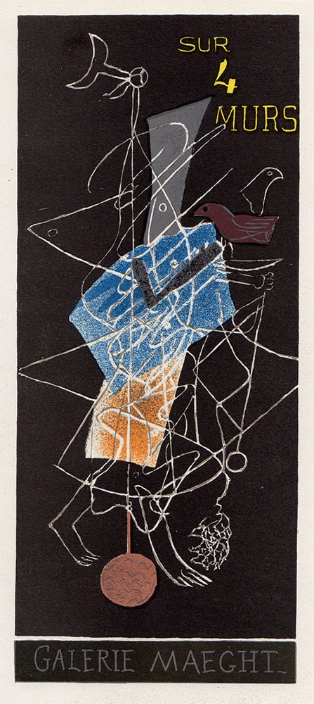 Georges Braque Sur Quatre Murs 1959 lithograph: Georges Braque. (French, 1882-1963). Sur Quatre Murs. Color lithograph after the original poster. 1959. Excellent. Legendary Atelier Mourlot. Image Size 5 3/4 x 9 3/4 inches. Approximately 15 x 19 inc