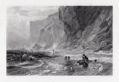 1800s SAMUEL BOUGH Engraving Mordaut Rescuing Cleveland Framed SIGNED