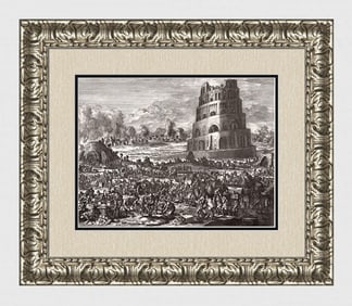 1747 Monumental Engraving Jan Luyken The Tower of Babel Framed