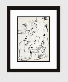 PABLO PICASSO 1961 Vintage Lithograph Couple with a Dog FRAMED
