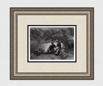 1800s PAUL POOLE Engraving "Lovers Lorenzo and Jessica" Framed Signed