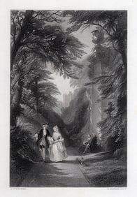Henry Jutsum 1800s Engraving A Walk in the Park Framed Signed