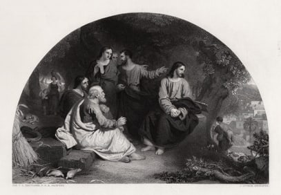 1800s Charles Eastlake Engraving Christ Mourn for Jerusalem Signed Framed