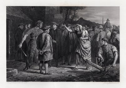 Framed PETER GRAHAM 1800s Engraving Poor Villagers Gathering Signed