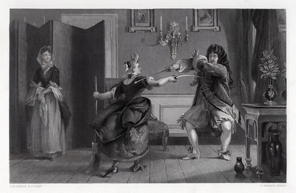 1800s C R LESLIE Engraving "The Bourgeois Gentleman" SIGNED Framed