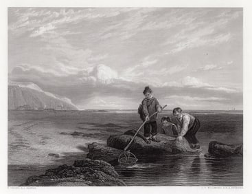 William Collins 1849 engraving Prawn Fishing I signed