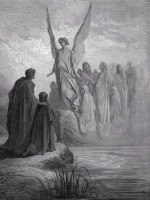 Gustave Dore 1800s DIVINE COMEDY Wood Engraving "The Ship of Souls" Signed Framed