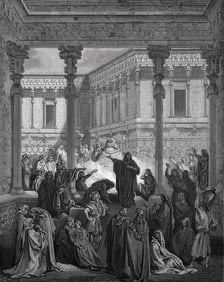 Gustave DORE 1800s Biblical Woodcut Daniel & the Priests of Bel Framed Signed