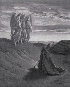 Gustave Dore 1800s Biblical Wood Engraving Abraham's Celestial Visitors FRAMED SIGNED