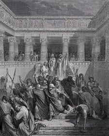 Biblical 1800s Gustave DORE Woodcut Justification of Susanna SIGNED Framed