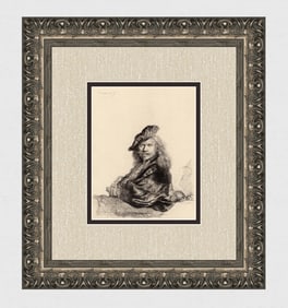 1800s REMBRANDT B21 Etching Stone Sill Durand SIGNED Framed