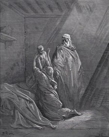 1800s Gustave Dore's Bible Woodcut Elijah Raises the Widow's Son Framed Signed