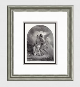 1800s Thomas Uwins Antique Engraving CUPID & PSYCHE Signed FRAMED