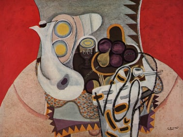 BRAQUE 1956 SIGNED Vintage Color Print Still Life on a Pink Table Framed