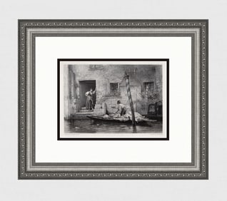 Samuel Luke FILDES Engraving "The Venetian Fruit Seller" SIGNED Framed