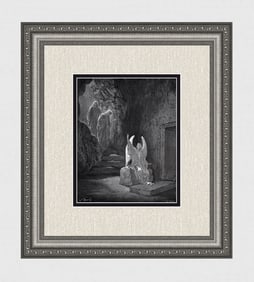 1800s GUSTAVE DORE SIGNED Religious Woodcut Jesus Has Risen FRAMED